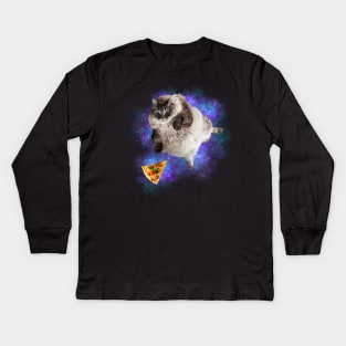 funny pizza cat galaxy Kids Long Sleeve T-Shirt